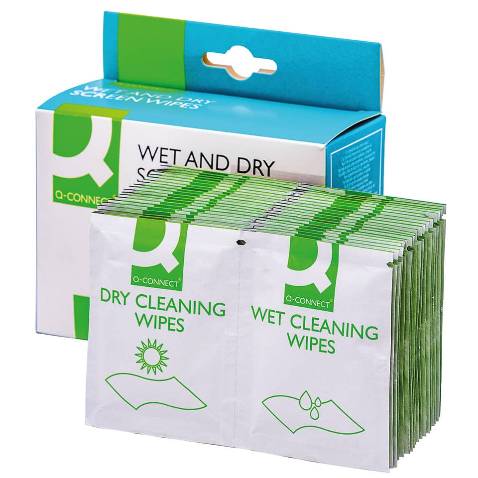 Salviette di pulizia bagnate/asciutte Q-Connect scatola da 20 bustine doppie - KF32148A