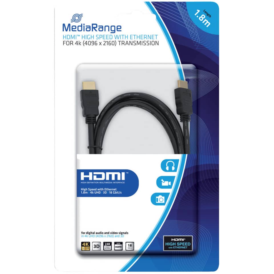 Cavo di collegamento Media Range HDMI ad alta velocità con Ethernet contatti dorati 18 Gbit/s 1,8mt - MRCS156