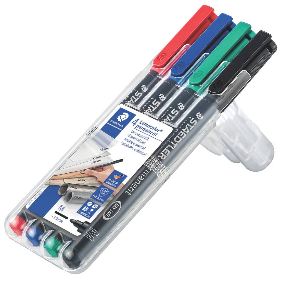 Penne a punta sintetica Staedtler Lumocolor permanent pen 317 M assortiti astuccio da 4 pezzi - 317 WP4