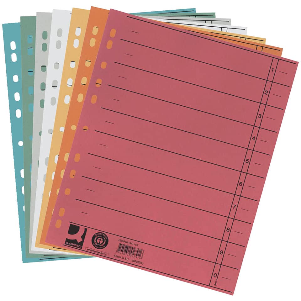 Separatore per archivio con perforazione universale Q-Connect 24x30 cm 230 g/m² assortiti conf. da 100 - KF00642