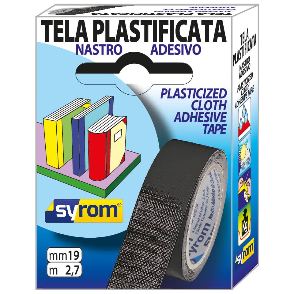 Nastro adesivo in tela Tes 702 SYROM formato 19 mm x 2,7 m - materiale tela plastificata nero - 7569