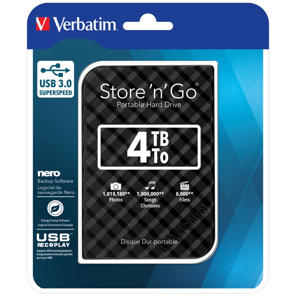 Hard Disk Esterno Verbatim Store 'n' Go USB 3.0 4 TB nero - 53223