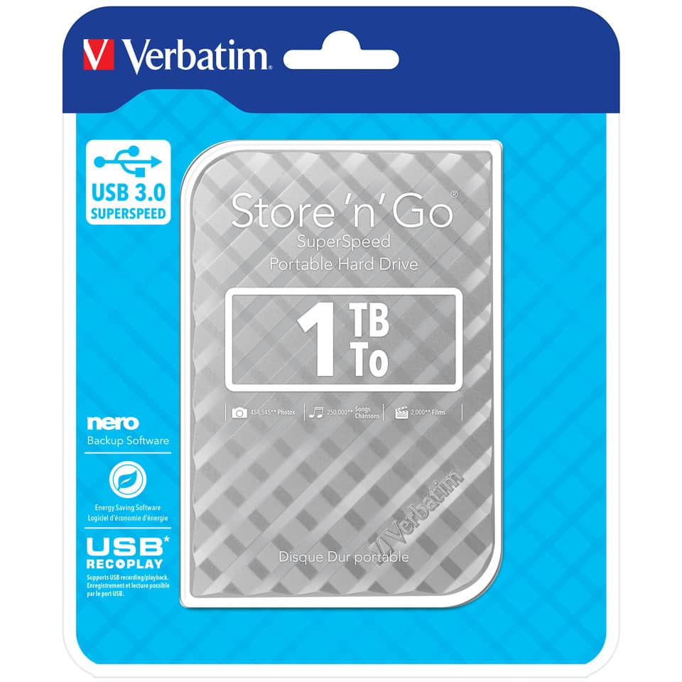 Hard Disk Esterno Verbatim Store 'n' Go USB 3.0 1 TB argento - 53197