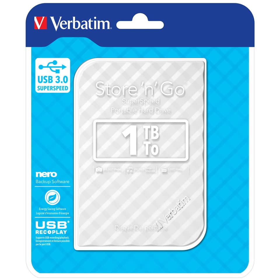 Hard Disk Esterno Verbatim Store 'n' Go USB 3.0 1 TB bianco - 53206