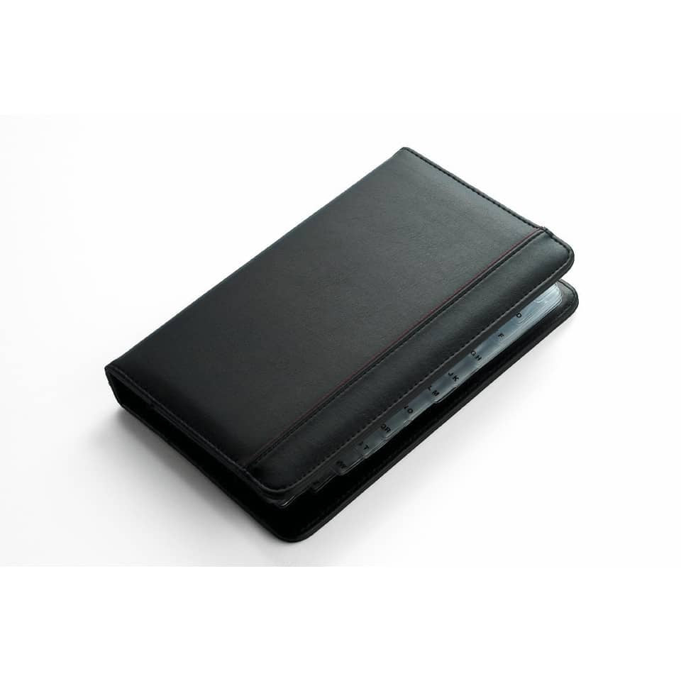 Portabiglietti da visita ad anelli Tecnostyl in vinilico da 148 scomparti in 18 pagine 15,5x25,5x3 cm nero- NCB120