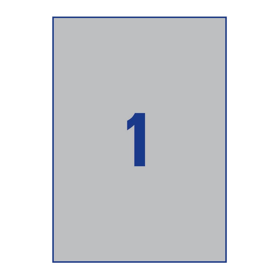 Etichette permanenti poliestere argento Avery 210x297 mm - 1 et/foglio - laser monocolore - conf. 20 ff L6013-20