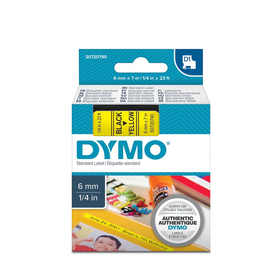 Nastro per etichettatrici Dymo D1 6 mm x 7 m nero/giallo S0720790