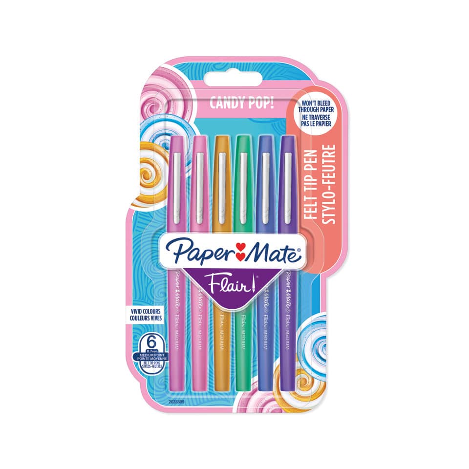 Penne punta fibra Paper Mate Flair/Nylon Candy Pop 1,0 mm assortiti blister da 6 - 2028899
