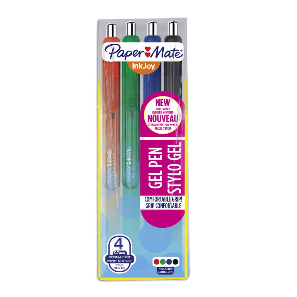 Penne a scatto Paper Mate InkJoy Gel RT 0,7 mm assortiti (nero, blu, rosso, verde) wallet da 4 - 1978320