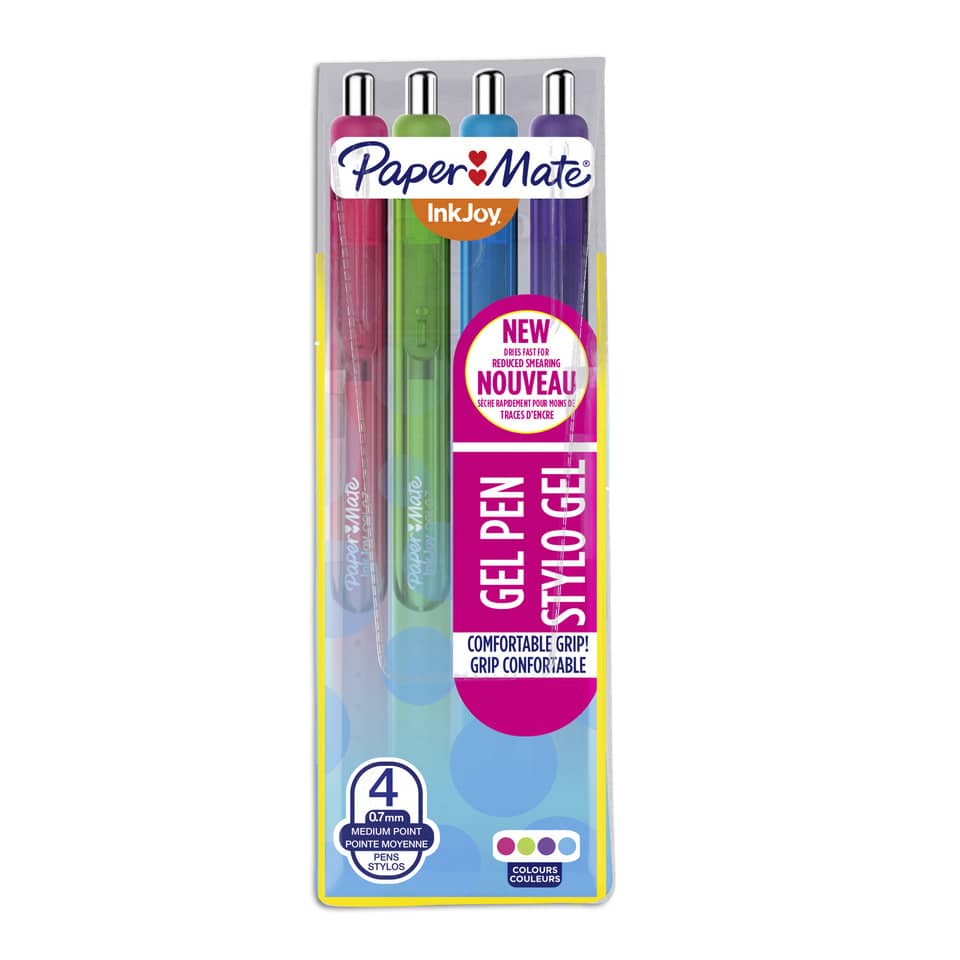 Penne a scatto Paper Mate InkJoy Gel RT 0,7 mm assortiti (rosa, lime, viola, blue grey) wallet da 4 - 1978321