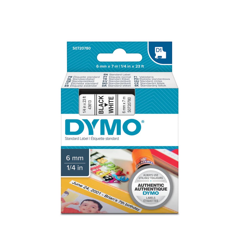 Nastro per etichettatrici Dymo D1 6 mm x 7 m nero/bianco S0720780