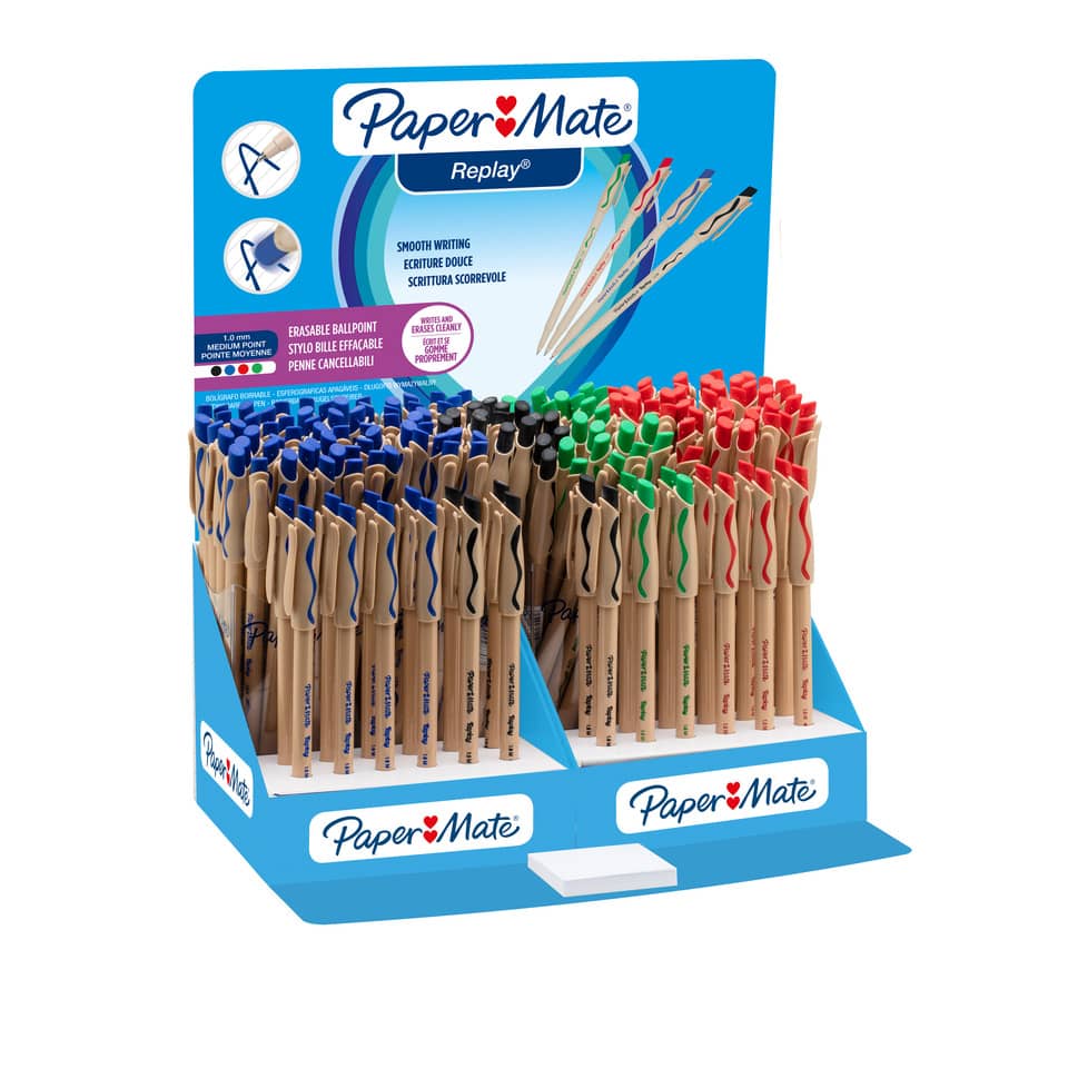 Penne a sfera stick Paper Mate Replay cancellabile M 1 mm assortiti espositore da 168 - S0181053