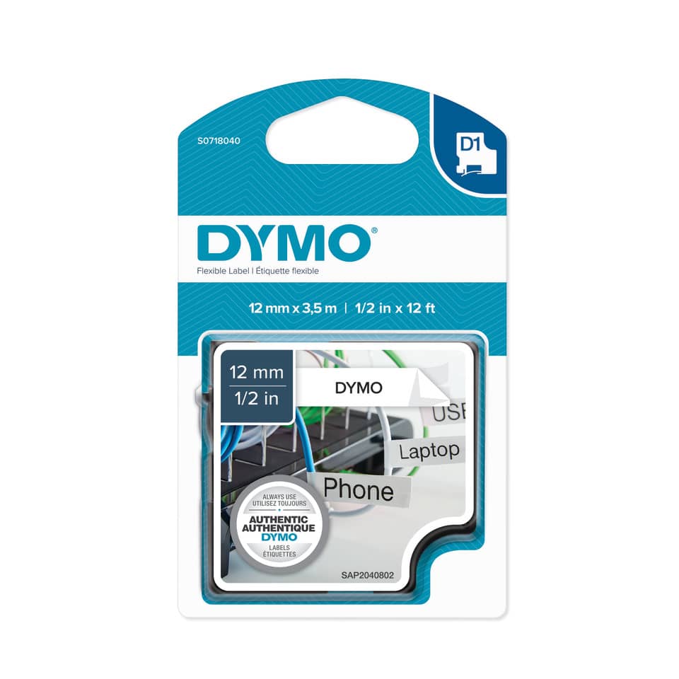 Nastro per etichettatrici Dymo D1 Nylon 12 mm x 3,5 m nero/bianco S0718040
