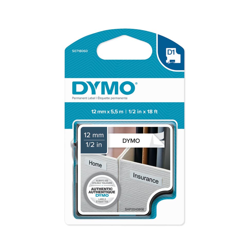 Nastro per etichettatrici Dymo D1 Poliestere extra strong 12 mm x 5,5 m nero/bianco - S0718060