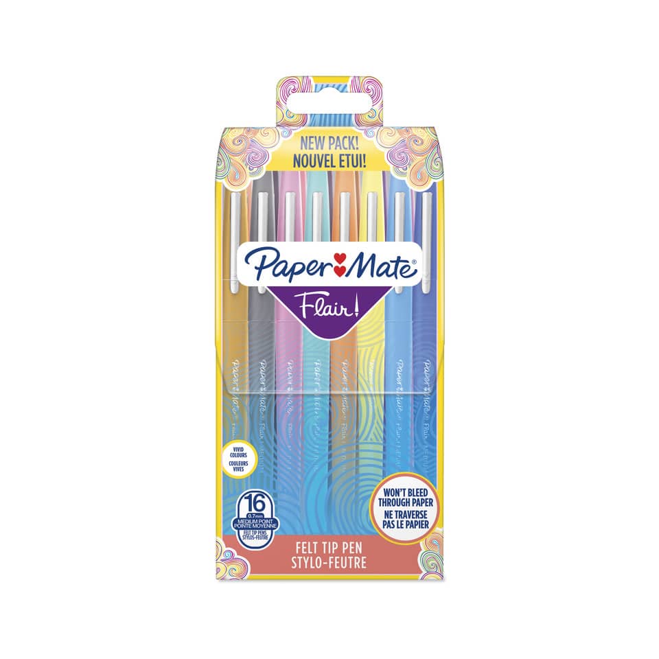Penne punta fibra Paper Mate Flair/Nylon M 1,1 mm assortiti set da 16 - 2061394