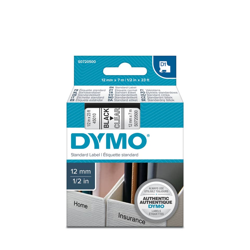Nastro per etichettatrici Dymo D1 12 mm x 7 m nero/trasparente S0720500