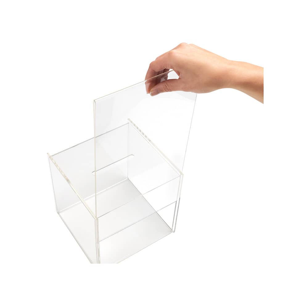 Urna con testata da personalizzare deflecto® A4 21,1x21,3x38,1 cm in polimetilmetacrilato trasp. - 66001EU