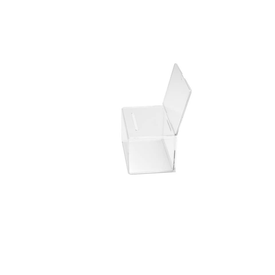 Urna con testata da personalizzare deflecto® 16,5x13,5x10,5 cm in polimetilmetacrilato trasparente 592901