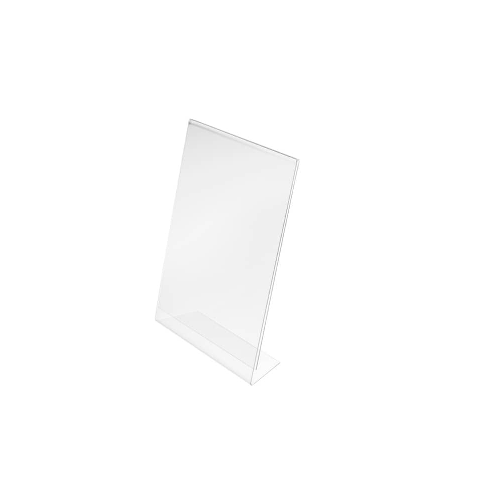 Porta-avvisi deflecto® A4 verticale in polistirene con base a L trasparente 47401