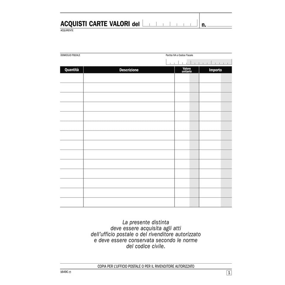 Valori Semper distinta acquisto - blocco SE1649C0000
