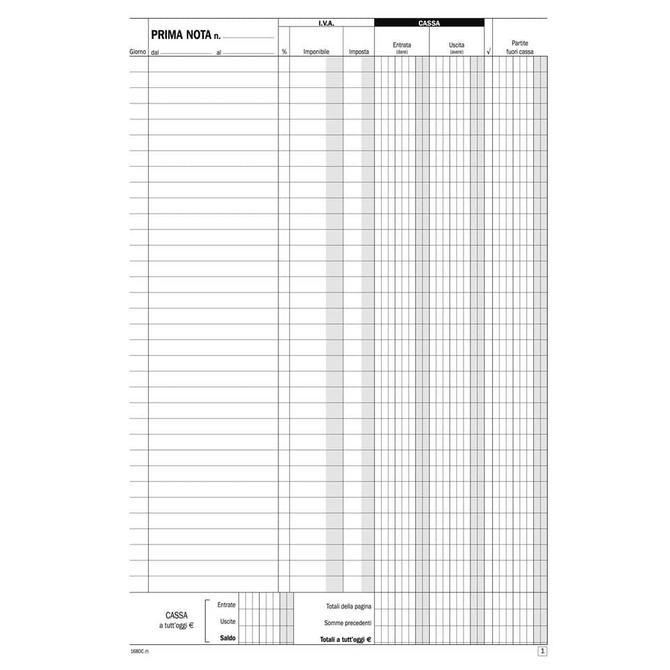 Prima nota Semper cassa - iva - blocco di 50/50 copie autoricalcanti 29,7x21,5 cm - SE1680C0000