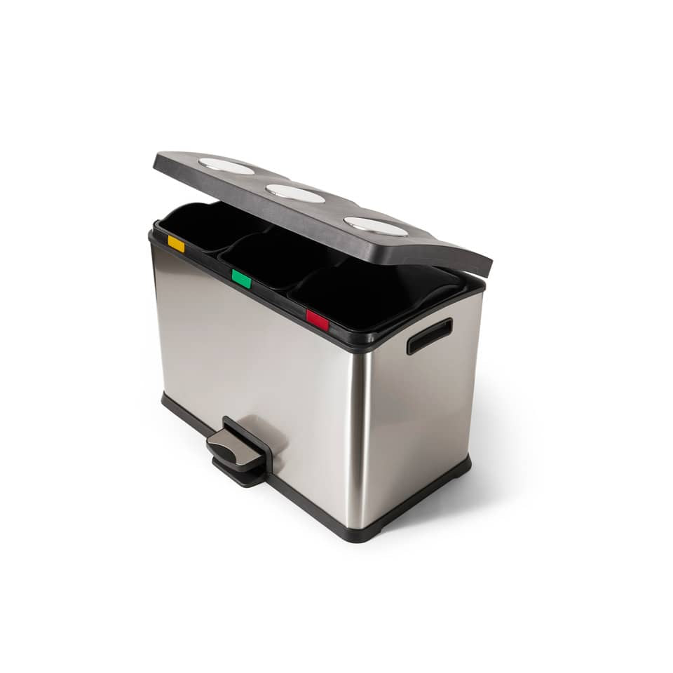 Pattumieria per differenziata Perfetto Bin Ricicla Box - 3 secchi inox / nero 0468B