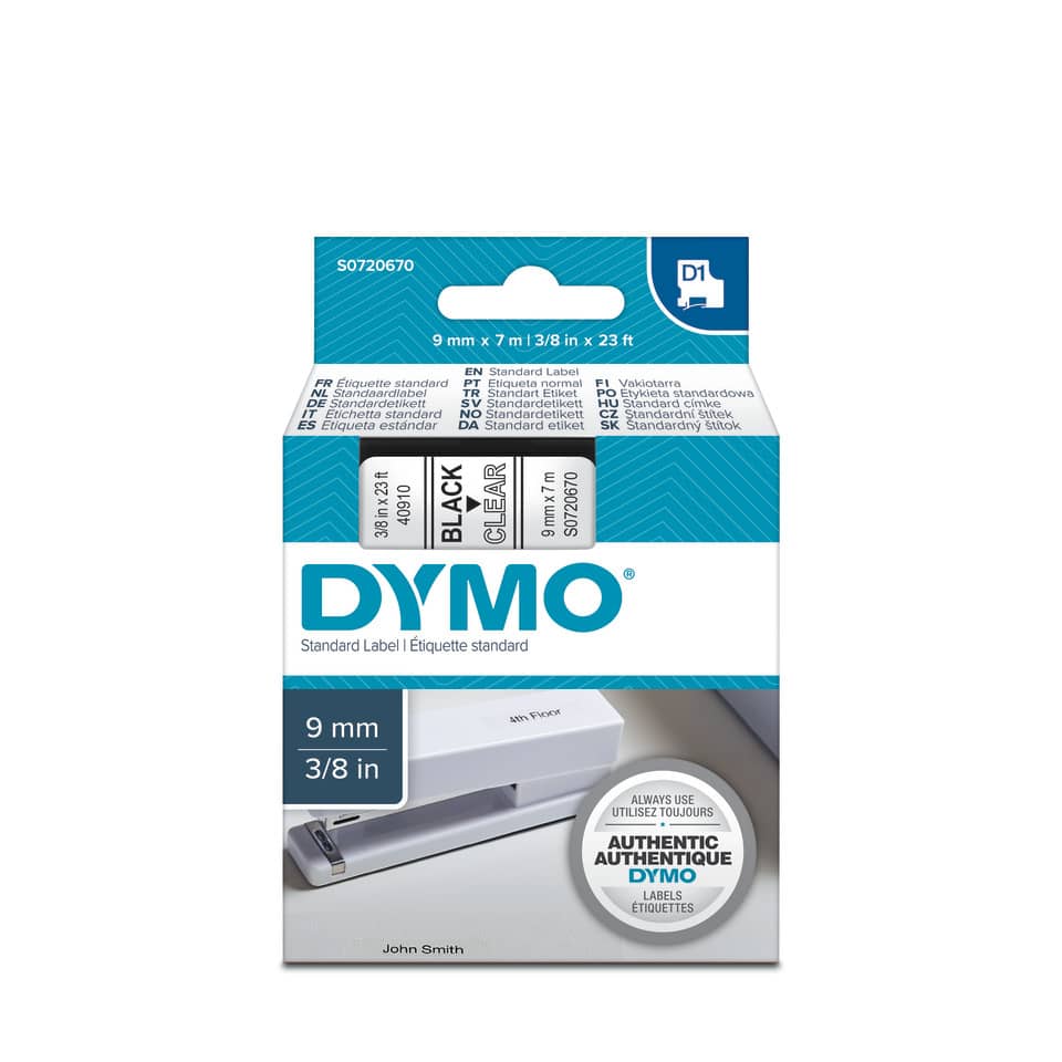 Nastro per etichettatrici Dymo D1 9 mm x 7 m nero/trasparente S0720670