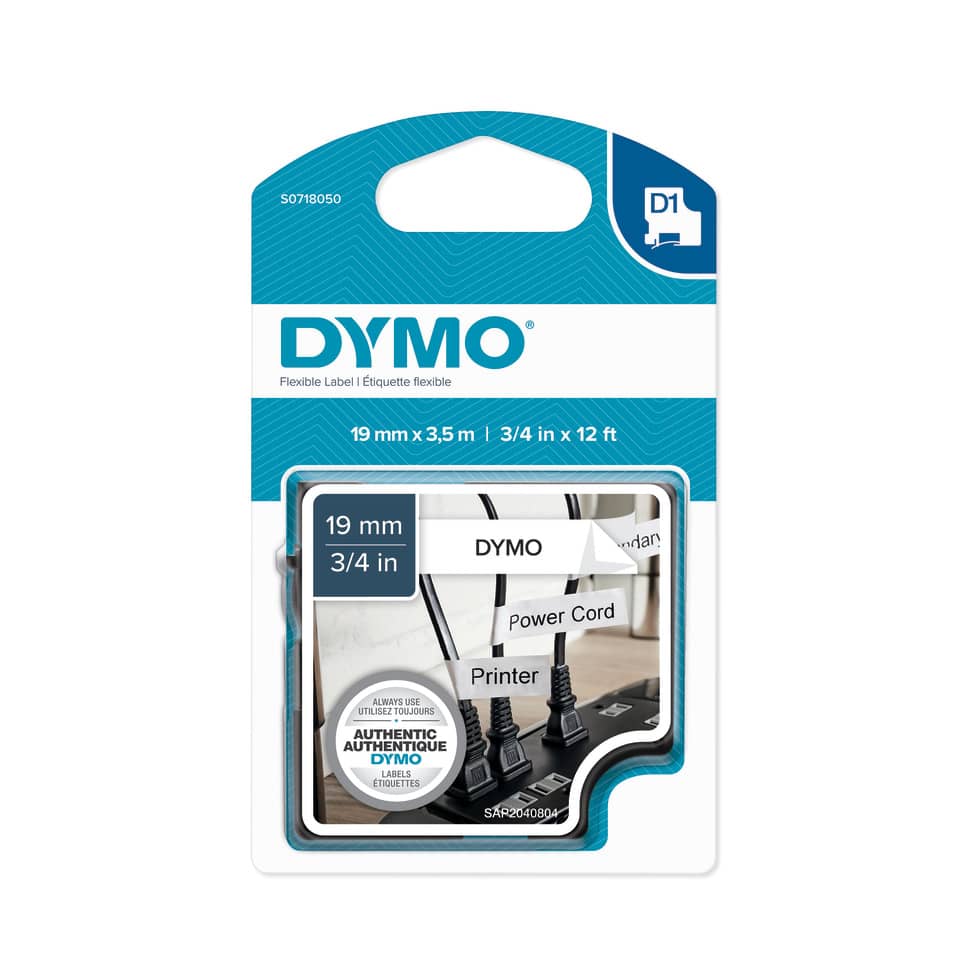 Nastro per etichettatrici Dymo D1 Nylon 19 mm x 3,5 m nero/bianco S0718050