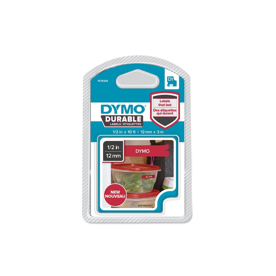 Nastro per etichettatrici Dymo D1 Durable 12 mm x 3 m bianco/rosso 1978366
