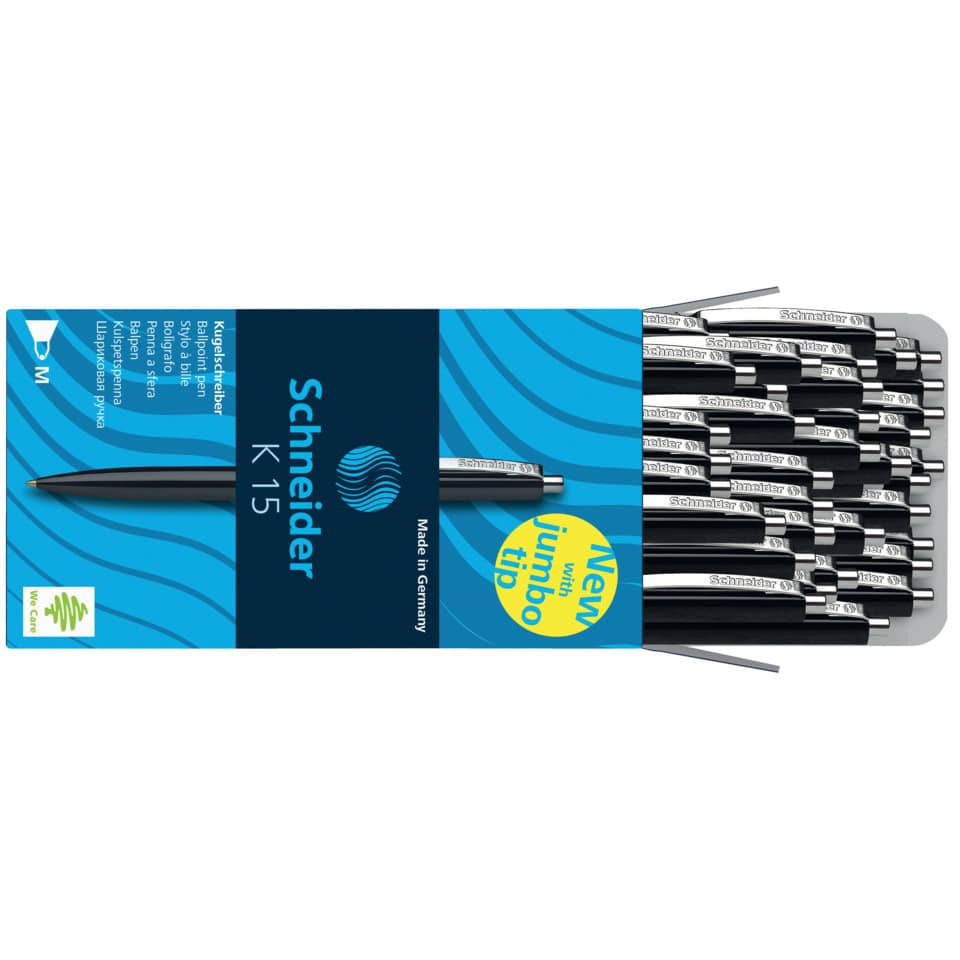 Penna a sfera a scatto Schneider K 15 ricaricabile tratto M nero Conf. 50 pezzi - 3081