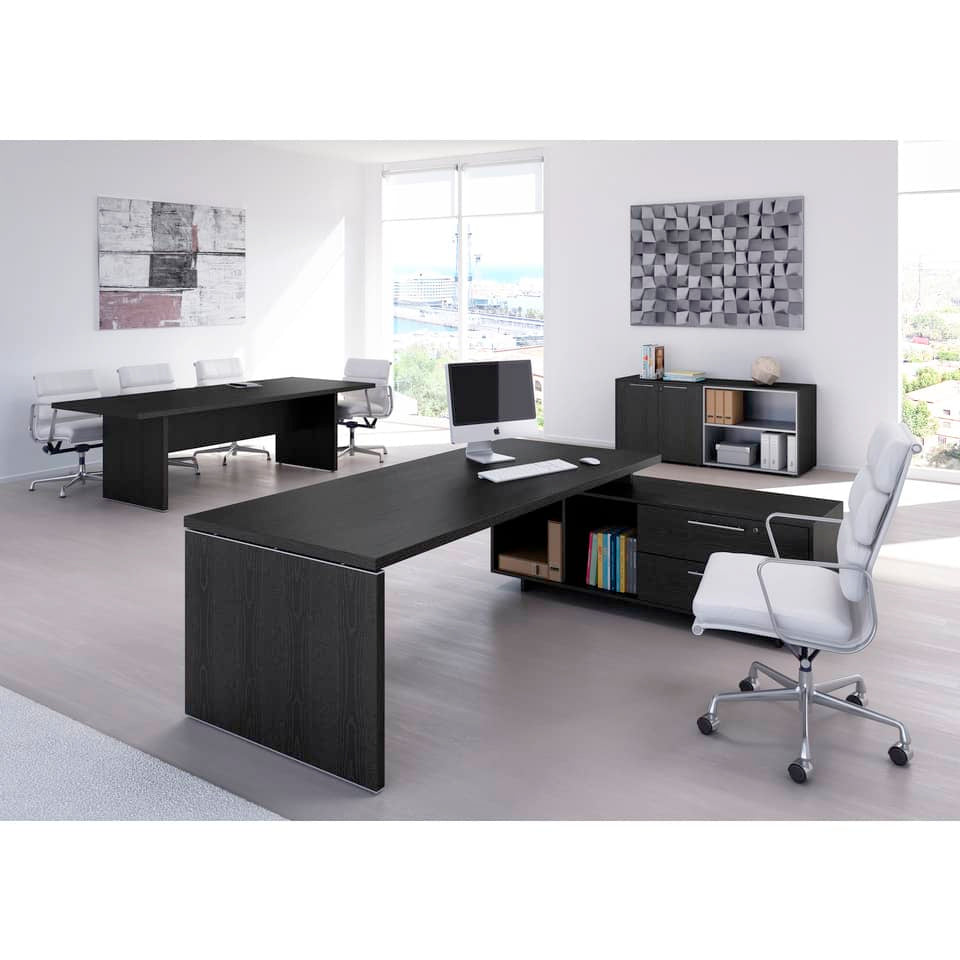 Scrivania manageriale Artexport Flora 225x170x74 cm fianchi legno nero venato frassino - 902RIT/8