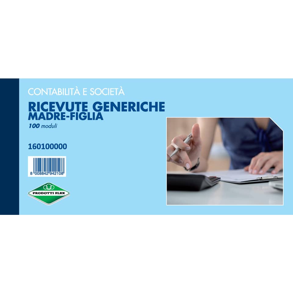 Blocco Ricevute generiche madre-figlia 2 tagliandi Data Ufficio 10x21,5 cm 100 fogli - DU160100000