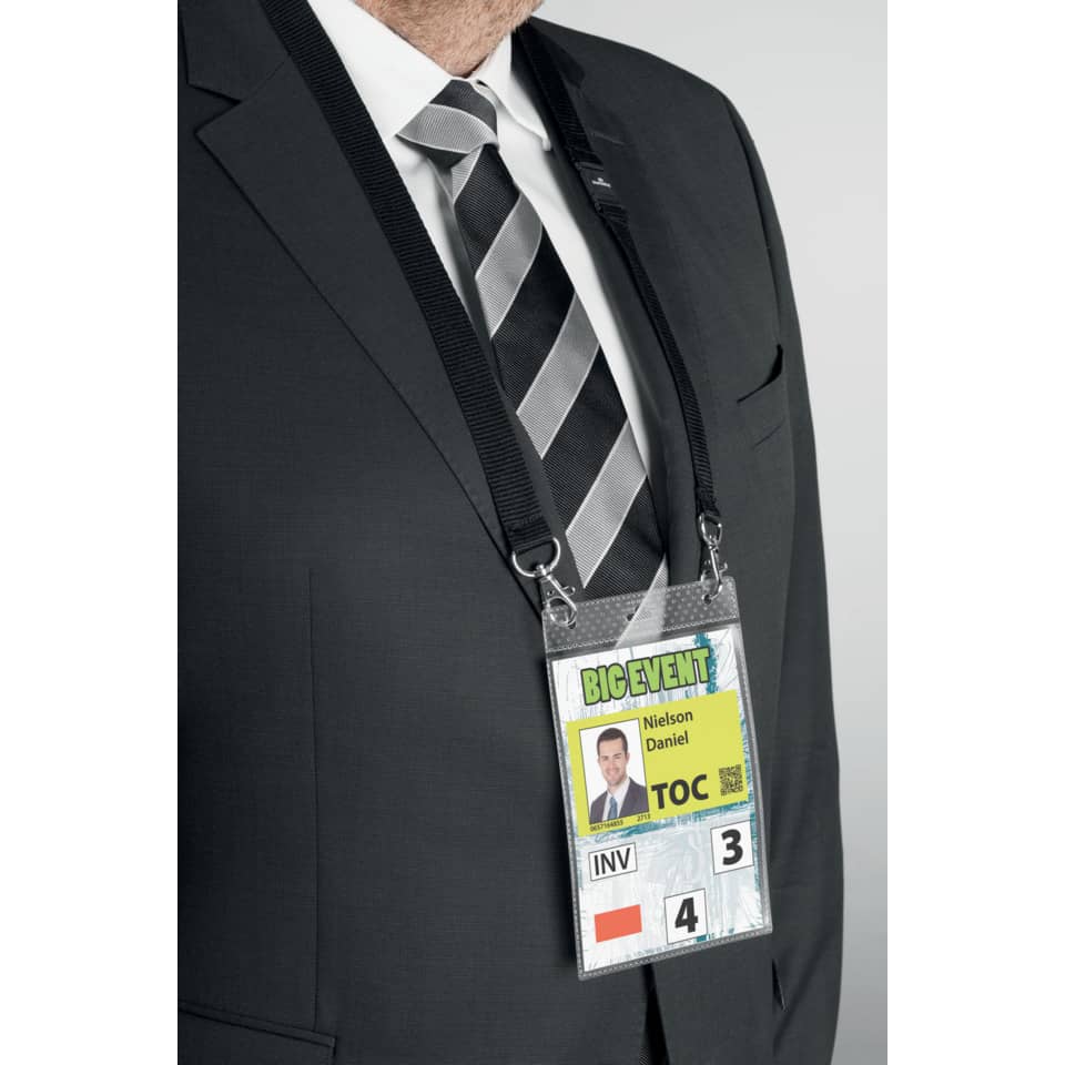Portanomi DURABLE con cordoncino 20 mm per eventi nero/trasparente inserti f.to A6 conf. 10 - 852501