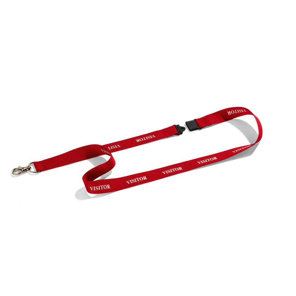 Cordoncino portabadge VISITOR DURABLE cordoncini VISITOR in tessuto rosso 20mm x 44cm conf. da 10 - 823803