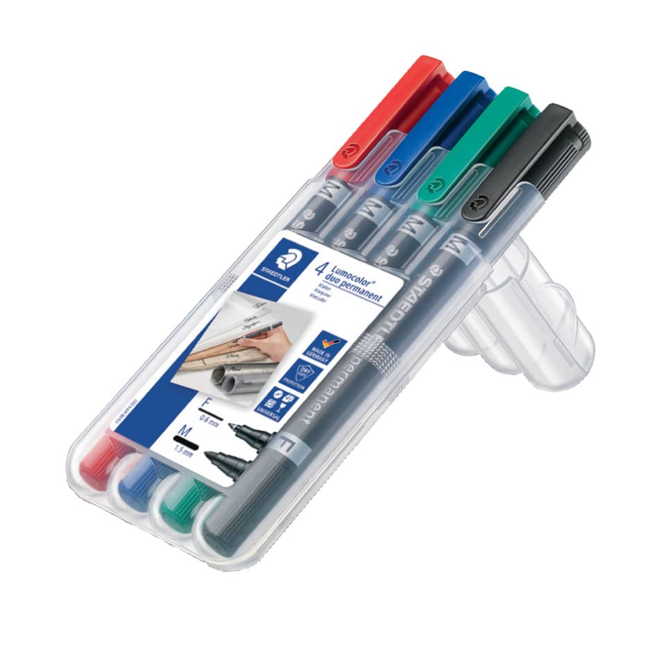 Marcatori doppia punta Staedtler Lumocolor permanent duo 348 assortiti astuccio da 4 pezzi - 348 WP4