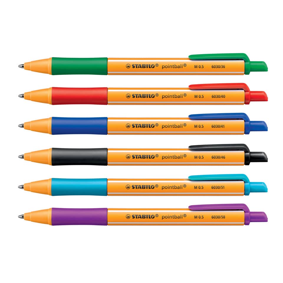 Penne a sfera a scatto Stabilo Pointball 0,5 mm assortiti astuccio da 6 - 6030/6