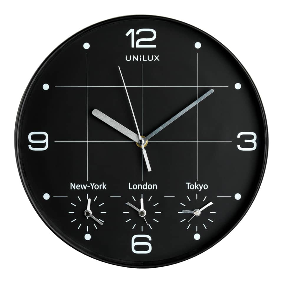 Orologio da parete al quarzo UNILUX On Time con 4 fusi orari Ø 30,5 cm nero 400094567