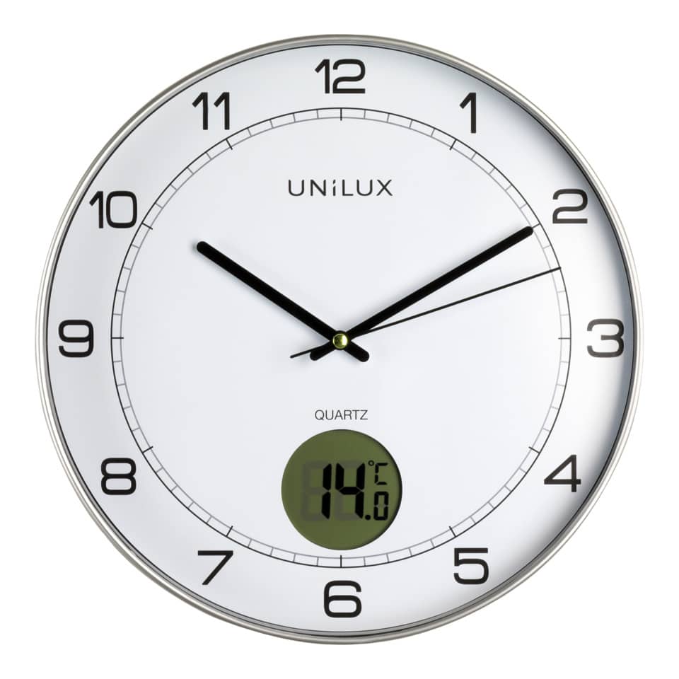 Orologio da parete UNILUX Tempus con termometro digitale Ø 30,5 cm grigio metallizzato - 400094592