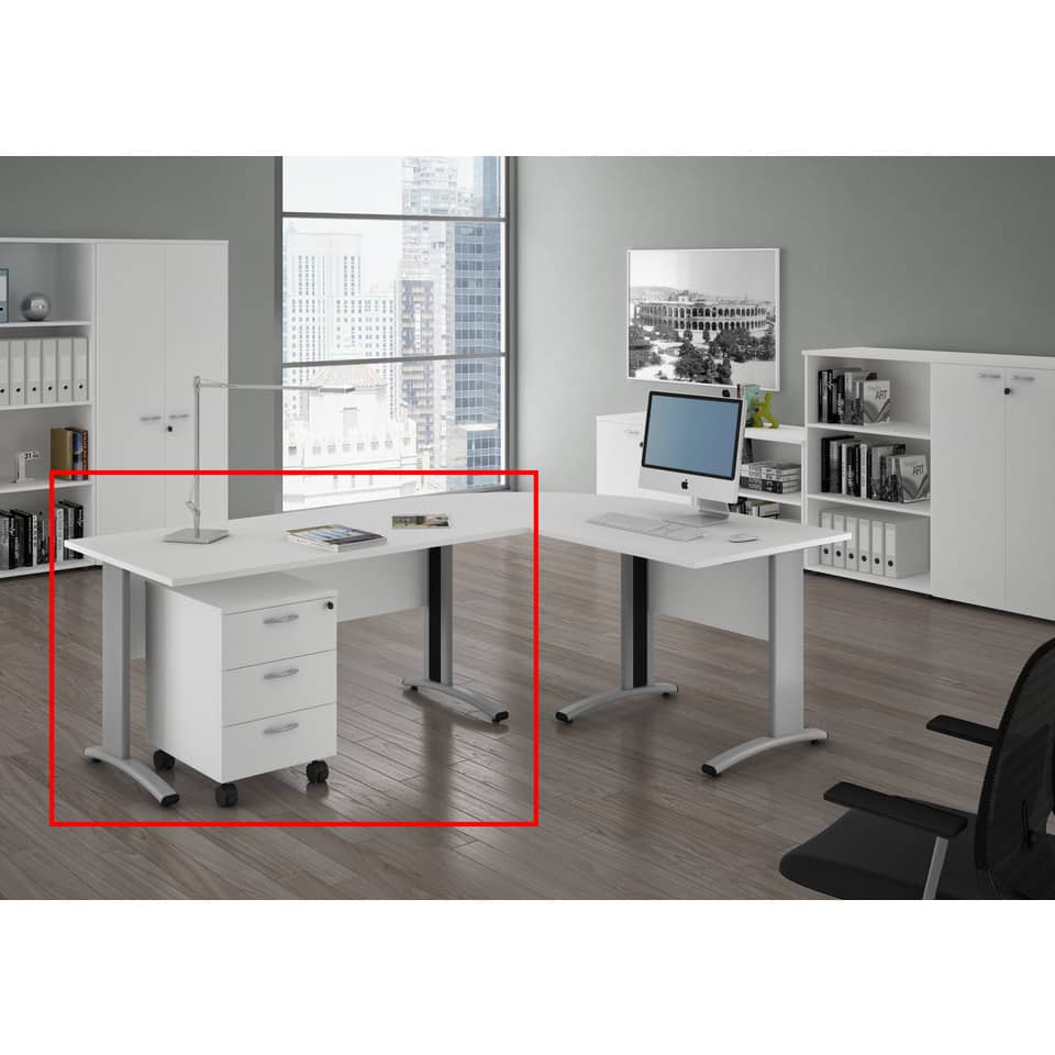 Scrivania Artexport Presto 140x80xH.72cm piano bianco - fianchi in metallo a L color alluminio - 002+30511/3