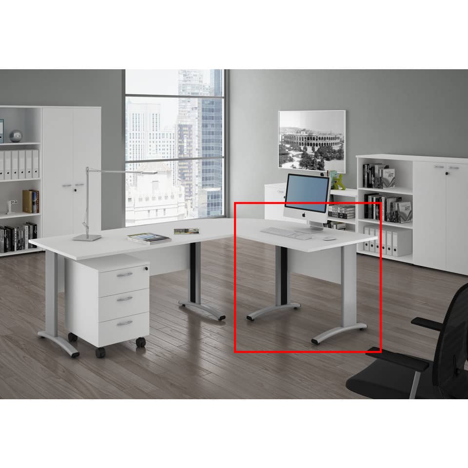 Scrivania Artexport Presto 80x80xH.72cm piano bianco - fianchi in metallo a L color alluminio - 001+30511/3