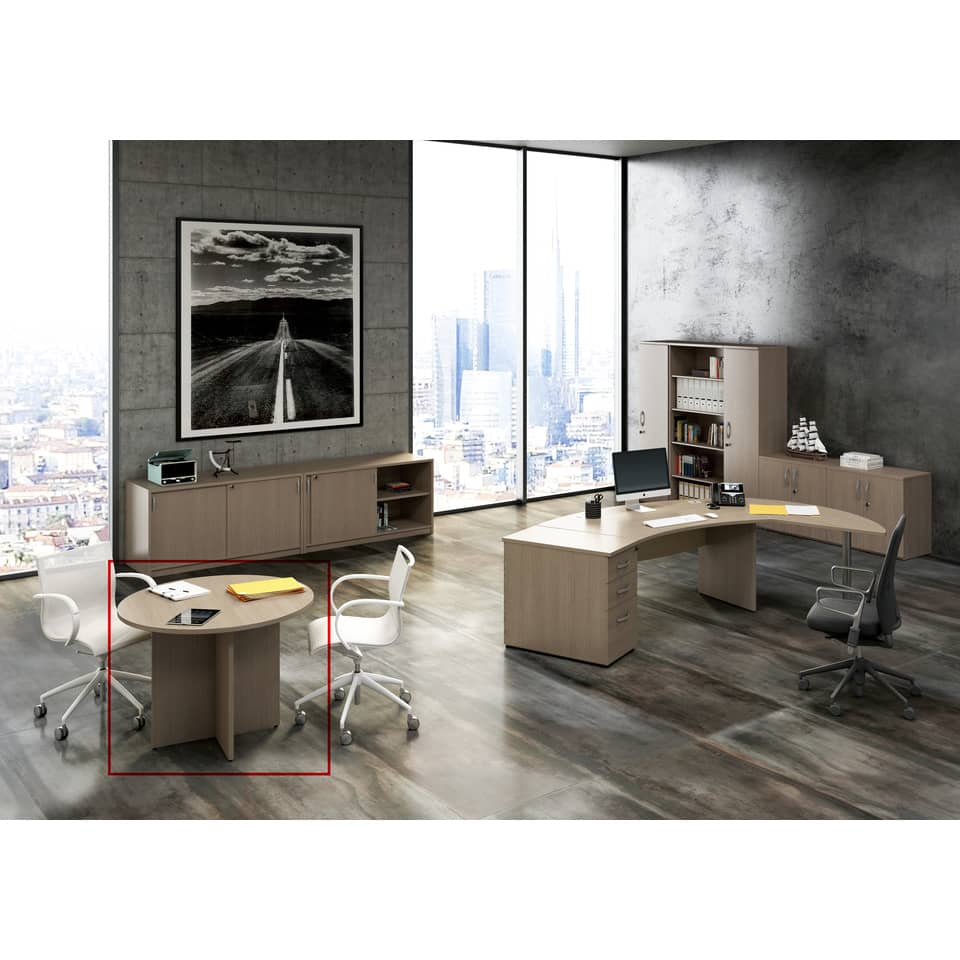 Tavolo riunione rotondo Artexport Flex Ø 80 cm - H.73 cm piano rovere - gamba in metallo alluminio - PR80+BASE42-C