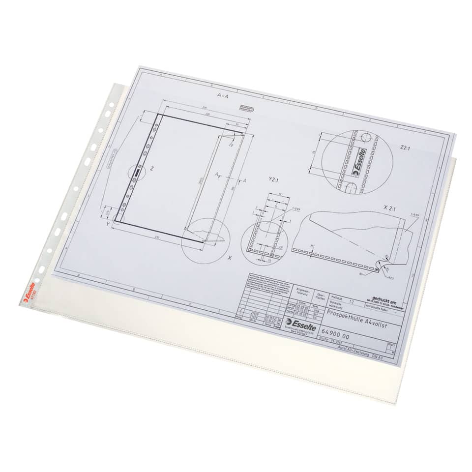 Buste a perforazione universale Esselte DELUXE goffrate antiriflesso trasparente 42x30 cm conf.50 - 55230
