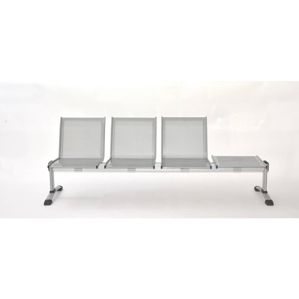 Panca 3 posti attesa Unisit Plexus PS3PT con tavolino in acciaio grigio schienale e seduta forati traspiranti - PS3PT