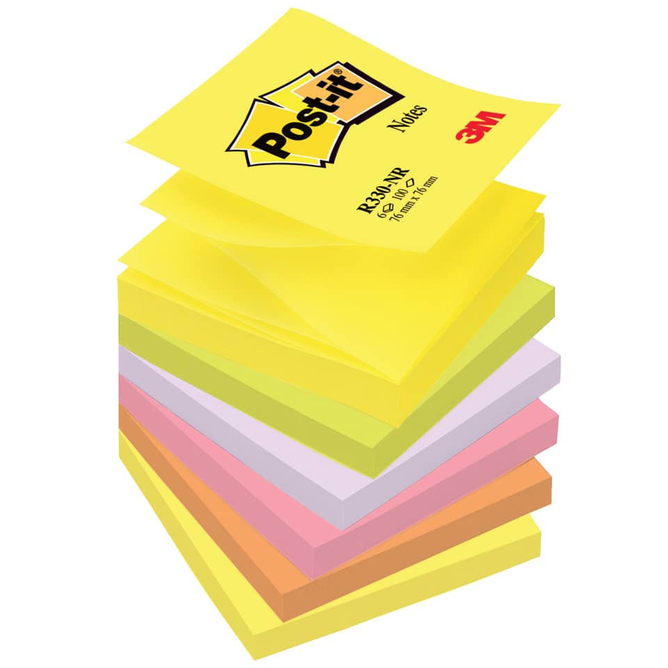 Foglietti colorati Post-it® Ricarica Z-Notes Super Sticky neon assortiti cf. 6 blocchetti da 100 ff - R330-NR