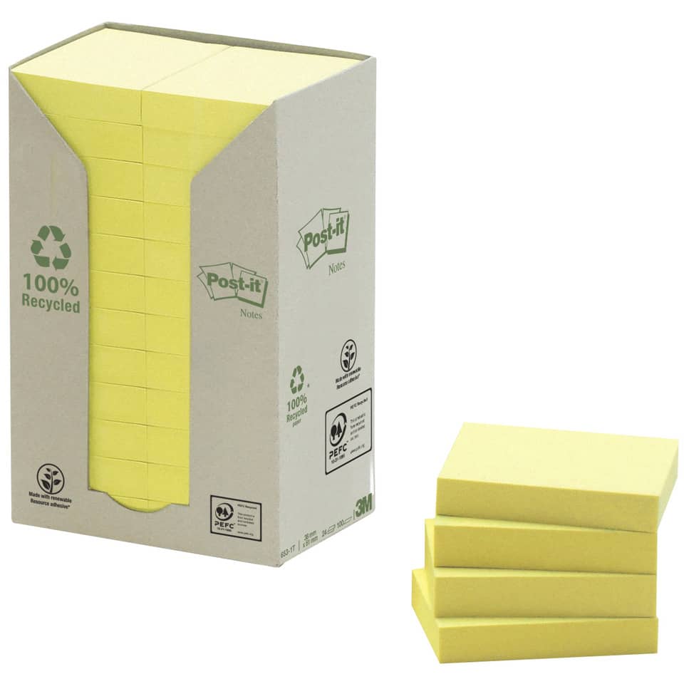 Foglietti Post-it® Notes Giallo in carta riciclata conf. torre da 24 blocchetti da 100 ff - 653-1T