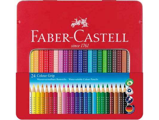 Matite colorate Faber-Castell Colour Grip  assortiti astuccio di metallo da 24 - 112423