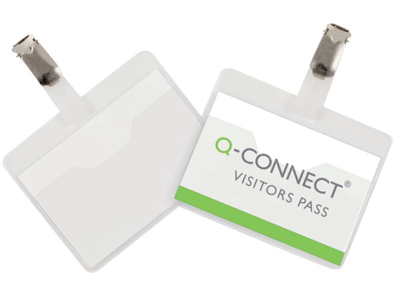 Portabadge Q-Connect plastica 90x60 mm con clip Visitor badge apertura superiore - conf. da 25 - KF01560