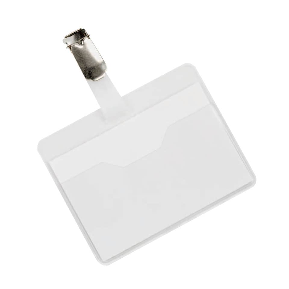 Portabadge Q-Connect plastica 90x60 mm con clip Visitor badge apertura superiore - conf. da 25 - KF01560