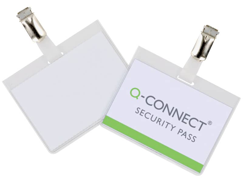 Portabadge Q-Connect plastica 90x60 mm con clip - Security badge chiuso Confezione da 25 pezzi - KF01562