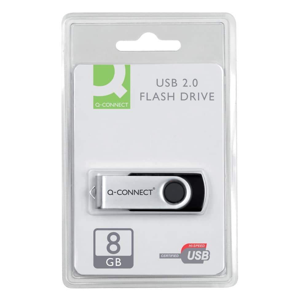 Chiavetta USB Q-Connect High Speed 2.0 nero 8 GB con cappuccio di protezione KF41512